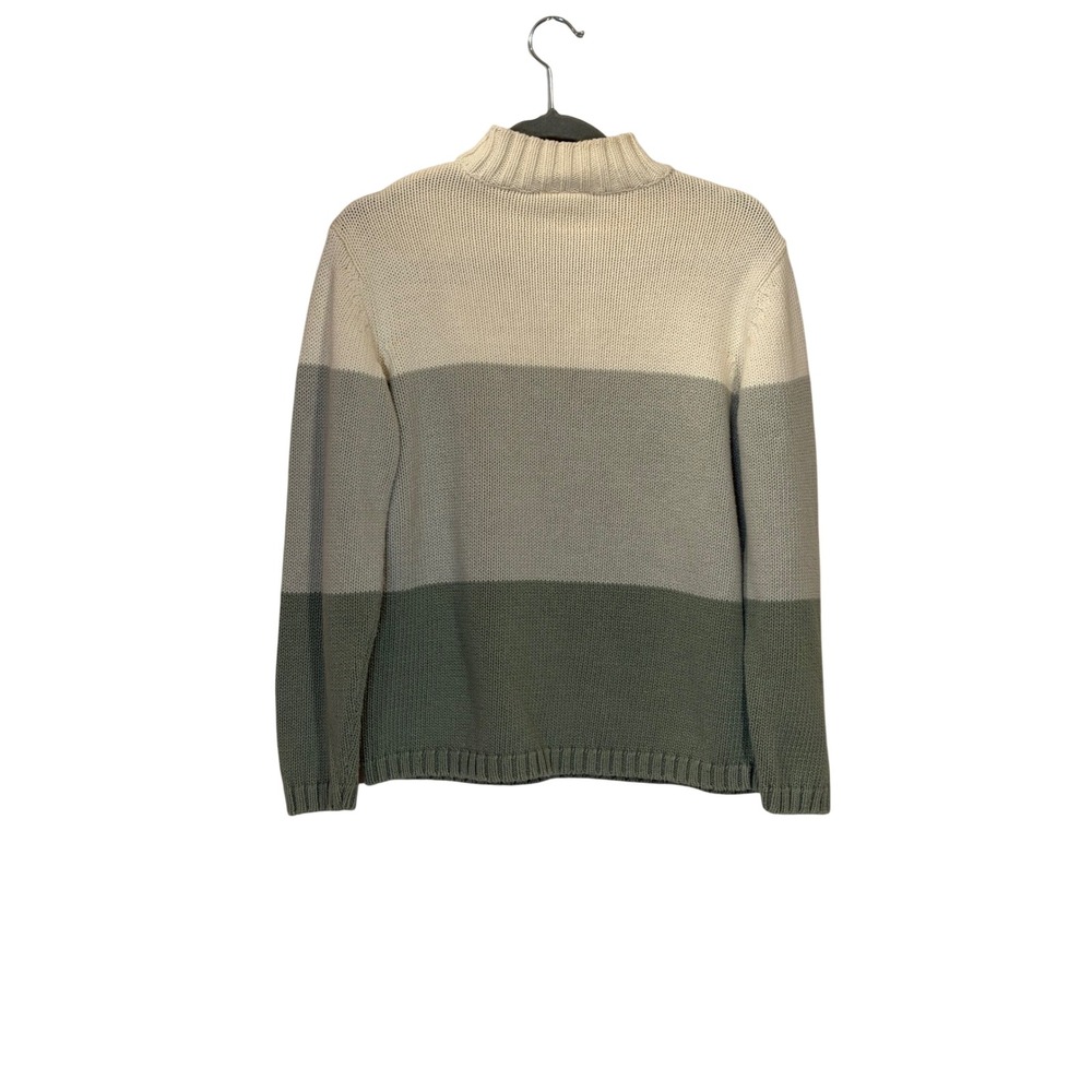Vintage Color Block Heavy Knit Mock Neck Sweater Cream Green Sage Large